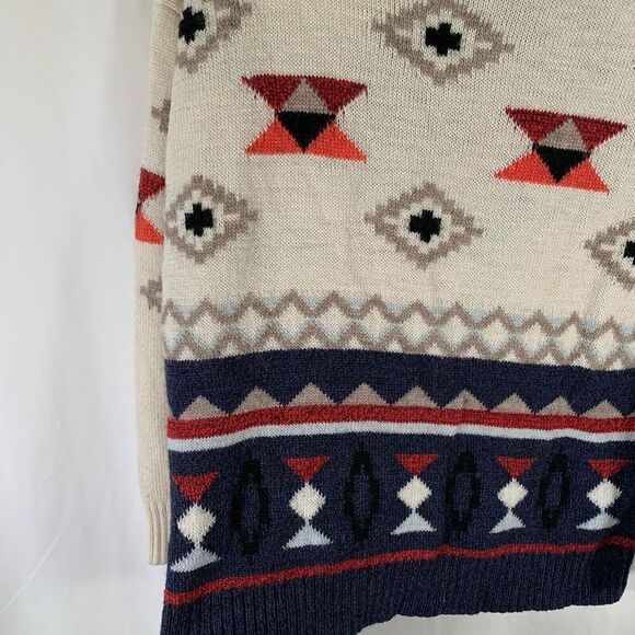 American Eagle Wool Blend Sweater Women's Small Aztec White Blue Knit Pullover - Picture 7 of 7